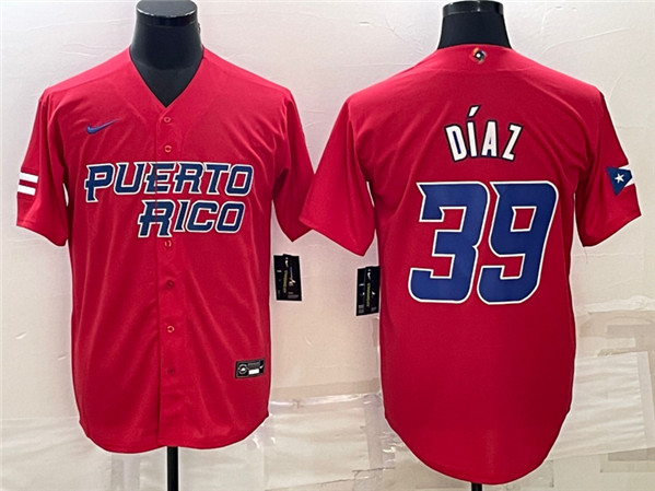 Men's Puerto Rico Baseball #39 Edwin Díaz 2023 Red World Baseball Classic Stitched Jersey